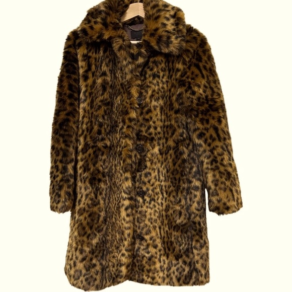 J.Crew Faux Fur Leopard Animal Print 4 Button Pea Coat - Picture 3 of 8